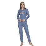 Wordex Fwn 4006 İnterlok Kışlık Bulut Desenli Kadın Pijama Takımı (3187) (Mavi, M)