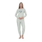 Wordex Fwn 4006 İnterlok Kışlık Bulut Desenli Kadın Pijama Takımı (3187) (Yeşil, M)
