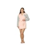 Wordex Peluş Panda Nakışlı Kadın Sabahlık, Kapüşonlu, Gri (Soft Pembe, L-XL)