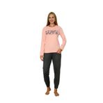 Wordex Pembe Kadın Ev Pijaması, Love Baskılı Üst ve Kareli Pantolon, İnterlok Kumaş (Soft Pembe, XL)