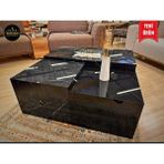 Work Shop Elite Royal Şömineli Polygon 3'lü Orta Sehpa Seti - Mermer Görünümlü, Ethanol Yakıtlı Şömineli - Royal Mermer Desenli