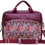 Worken 15 Inç 15.6 Inç Laptop Çantası, Evrak Macbook Çantası 15 Inç 15.6 Inç 39X30X4 Cm. Şal Desen Etnik Vegan Deri Bordo