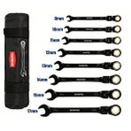 Workpro WP202603 8-17MM 8 Parça Cr-V Profesyonel Mafsallı Cırcır Kombine Anahtar Takımı + Bez Taşıma Kılıfı - Siyah