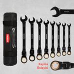 Workpro WP202603 8-17mm 8 Parça CR-V Profesyonel Mafsallı Cırcır Kombine Anahtar Takımı ve Bez Taşıma Kılıfı