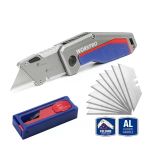 Workpro WP211012 Ağır Hizmet Alüminyum Gövde Katlanır Rötuş Maket Bıçağı + 10 Adet Yedek