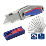 WORKPRO WP211012 Ağır Hizmet Alüminyum Gövde Katlanır Rötuş Maket Bıçağı 10 Yedek Bıçak ile Dayanıklı Kullanım