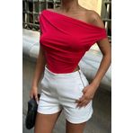 World Fashion Trends 2494 KIRMIZI Geniş Yaka Esnek Bluz