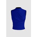World Fashion Trends 6071 Kolsuz Büzgülü Saks Mavisi Crop Bluz