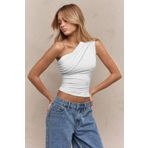 World Fashion Trends 6082 Asimetrik Tek Omuz Kolsuz Ekru Bluz