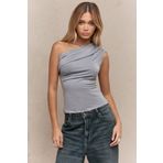 World Fashion Trends 6082 Asimetrik Tek Omuz Kolsuz Gri Bluz