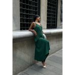 World Fashion Trends 8088 YEŞİL Keten Look Kumaş Ayarlanabilir Askılı Uzun Elbise