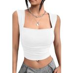 World Fashion Trends Kare Yaka Büzgü Detaylı Esnek Ekru Crop Bluz