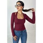World Fashion Trends Kare Yaka Omuz Detaylı Uzun Kollu Bluz