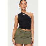 World Fashion Trends SİYAH Tek Omzu ve Yanı Büzgülü Esnek Crop Bluz WFT4048B