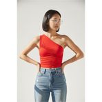World Fashion Trends Tek Omuz Askılı Büzgü Detaylı Esnek Crop Top Bluz WFT4063B