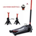 Worldforce 3 Ton Kriko Çift Piston ve 3 Ton Araç Altı Sehpa ve LED Lamba Hediyeli Set
