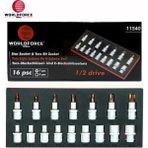 Worldforce Lokmalı Torx ve E-Lokma Seti 16 Parça 1/2'' (T30,40,45,50,55,60,70) + (E10,24,30,70) - Gümüş