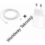 Worldway Apple Iphone 12PRO Max 13 Pro Max Uyumlu Yeni Nesil Hızlı Şarj Aleti Seti Usb-C KABLO+20W Adaptör - Beyaz