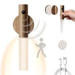 WORLUDE USB ile şarj edilebilir duvar lambası, ahşap, iç mekan, hareket sensörlü, indüksiyonlu, pilli LED duvar lambası, sıcak beyaz, manyetik yatak lambası, oturma odası, yatak odası, merdiven