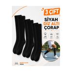 WORTHY SOCKS 3'lü Çizgisiz Siyah Pamuklu Yıkanmış Diz Altı Tenis Spor Çorap