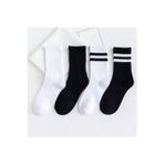 Worthy Socks 4'lü Kadın Siyah Beyaz Çizgili Düz Pamuklu Tenis Kolej Çorap