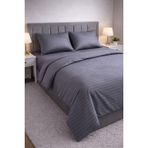 Wova Home Graphite Stripe Çift Kişilik Nevresim Takımı%90 Pamuk 83 Tel Saten Çizgili Lastikli Çarşaflı Antrasit Nevresim Takımı 200x220 Cm