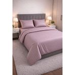 Wova Home Mauve Stripe Çift Kişilik Nevresim Takımı%90 Pamuk 83 Tel Saten Çizgili Lastikli Çarşaflı Mürdüm Nevresim Takımı 200x220 Cm