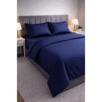 Wova Home Midnight Stripe Çift Kişilik Nevresim Takımı%90 Pamuk 83 Tel Saten Çizgili Lastikli Çarşaflı Lacivert Nevresim Takımı 200x220 Cm