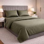 Wova Home Olive Stripe Çift Kişilik Nevresim Takımı%90 Pamuk 83 Tel Saten Çizgili Lastikli Çarşaflı Yeşil Nevresim Takımı 200x220 Cm