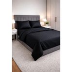 Wova Home Onyx Stripe Çift Kişilik Nevresim Takımı%90 Pamuk 83 Tel Saten Çizgili Lastikli Çarşaflı Siyah Nevresim Takımı 200x220 Cm