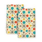 Wovoto Mid Century Fifties Modern Atom Retro Renkler Mutfak Bulaşık Havlusu 2'li Set Yumuşak Emici Dekoratif El Havlusu Sarı Çay Havluları Çiftlik Evi Banyo Tatil Ev Dekoru 40 cm x 60 cm
