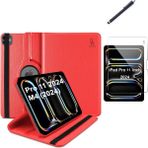 Wowacs Apple iPad Pro 11 2024 M4 Uyumlu A2836 A2837 Dönebilen Tablet Kılıfı + Ekran Koruyucu + Tablet Kalem - Kırmızı