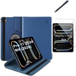 Wowacs Apple iPad Pro 11 2024 M4 Uyumlu A2836 A2837 Dönebilen Tablet Kılıfı + Ekran Koruyucu + Tablet Kalem - Lacivert