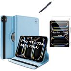Wowacs Apple iPad Pro 11 2024 M4 Uyumlu A2836 A2837 Dönebilen Tablet Kılıfı + Ekran Koruyucu + Tablet Kalem - Mavi