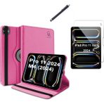 Wowacs Apple iPad Pro 11 2024 M4 Uyumlu A2836 A2837 Dönebilen Tablet Kılıfı + Ekran Koruyucu + Tablet Kalem - Pembe