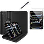 Wowacs Apple iPad Pro 11 2024 M4 Uyumlu A2836 A2837 Dönebilen Tablet Kılıfı + Ekran Koruyucu + Tablet Kalem - Siyah