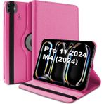 Wowacs Apple iPad Pro 11 2024 M4 Uyumlu Kılıf A2836 A2837 360 Dönebilen Pu Deri Standlı Tablet Kılıfı - Pembe