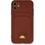 Wowacs Apple iPhone 11 Uyumlu Arka Kamera Korumalı Kart Koyulabilen Silikon Kartlıklı Kılıf Kapak - Bordo