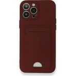 Wowacs Apple iPhone 13 Pro Max Uyumlu Arka Kamera Korumalı Kart Koyulabilen Silikon Kartlıklı Kılıf Kapak - Bordo