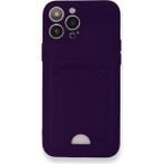 Wowacs Apple iPhone 13 Pro Max Uyumlu Arka Kamera Korumalı Kart Koyulabilen Silikon Kartlıklı Kılıf Kapak - Derin Mor