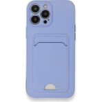 Wowacs Apple iPhone 13 Pro Max Uyumlu Arka Kamera Korumalı Kart Koyulabilen Silikon Kartlıklı Kılıf Kapak - Lila