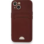 Wowacs Apple iPhone 13 Uyumlu Arka Kamera Korumalı Kart Koyulabilen Silikon Kartlıklı Kılıf Kapak - Bordo