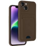 Wowacs Apple iPhone 14 Uyumlu Arka Kamera Korumalı Kart Koyulabilen Silikon Kartlıklı Kılıf Kapak - Kahverengi