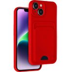 Wowacs Apple iPhone 14 Uyumlu Arka Kamera Korumalı Kart Koyulabilen Silikon Kartlıklı Kılıf Kapak - Kırmızı