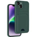 Wowacs Apple iPhone 14 Uyumlu Arka Kamera Korumalı Kart Koyulabilen Silikon Kartlıklı Kılıf Kapak - Koyu Yeşil