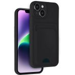 Wowacs Apple iPhone 14 Uyumlu Arka Kamera Korumalı Kart Koyulabilen Silikon Kartlıklı Kılıf Kapak - Siyah