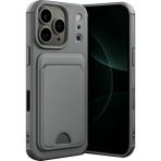 Wowacs Apple iPhone 17 Pro Max Uyumlu Arka Kamera Korumalı Kart Koyulabilen Silikon Kartlıklı Kılıf Kapak - Gri
