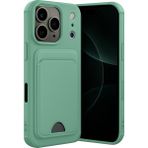 Wowacs Apple iPhone 17 Pro Uyumlu Arka Kamera Korumalı Kart Koyulabilen Silikon Kartlıklı Kılıf Kapak - Açık Yeşil