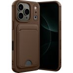 Wowacs Apple iPhone 17 Pro Uyumlu Arka Kamera Korumalı Kart Koyulabilen Silikon Kartlıklı Kılıf Kapak - Kahverengi