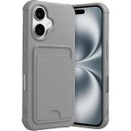 Wowacs Apple iPhone 17 Uyumlu Arka Kamera Korumalı Kart Koyulabilen Silikon Kartlıklı Kılıf Kapak - Gri
